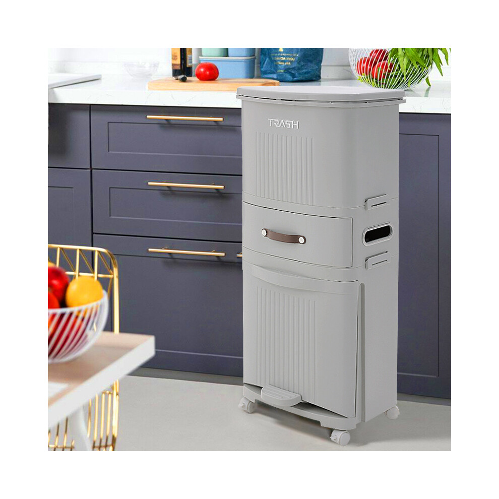 (45L) Kitchen Rubbish Waste Bin Recycling Dual Multi Compartment Pedal Dustbins with Wheels