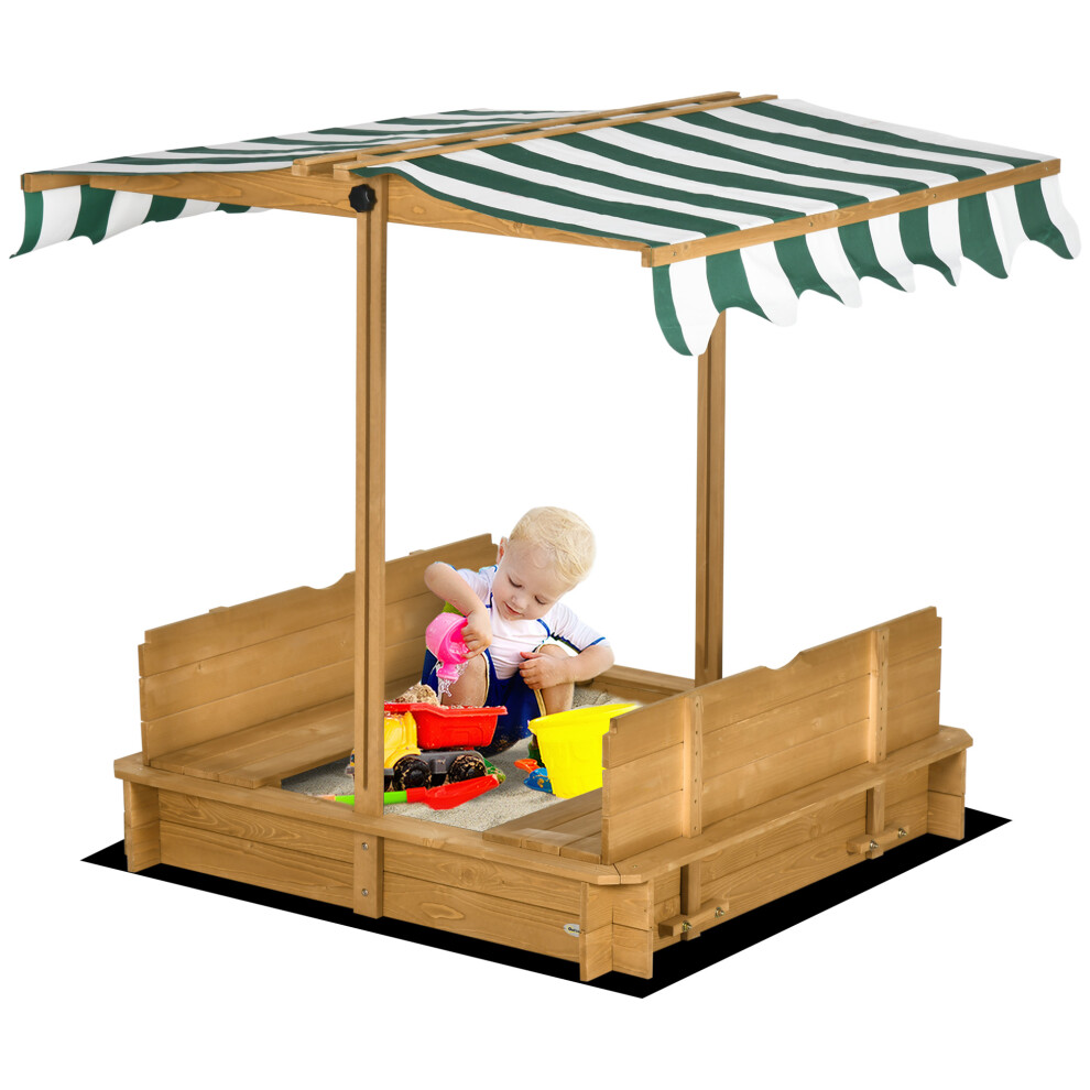 Kids Square Wooden Sandpit Children Cabana Sandbox Outdoor Backyard Playset