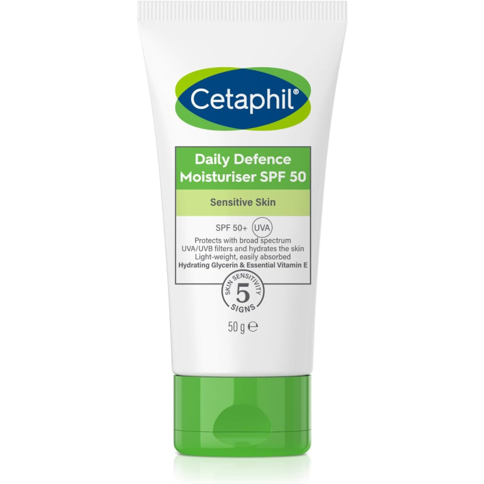 Cetaphil Daily Defence Face Moisturiser, SPF 50+ Day Cream With Glycerin, 50g, Sunscreen For All Skin Types