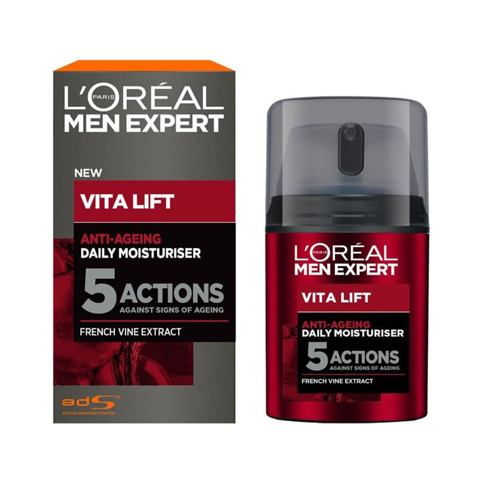 L'OrÃ©al Men Expert Vita Lift, 5 Anti Ageing Actions, Pro-Retinol & Peppermint, Moisturiser, 50 ml