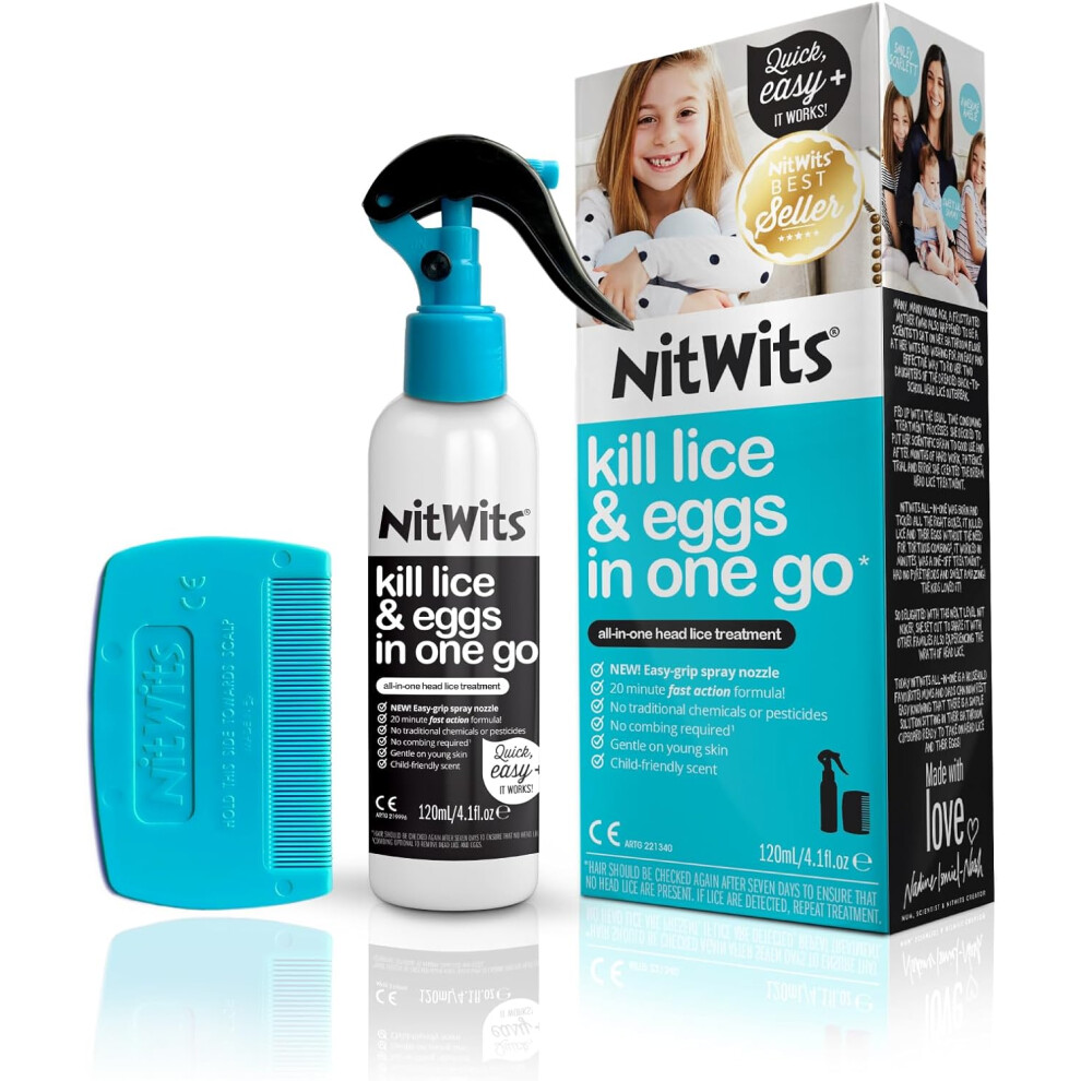 NitWits Pack of 1  All-In-One Head Lice Treatment Spray Kills Nits & Eggs Includes Lice Spray 120ml & Nit Comb 120 ml