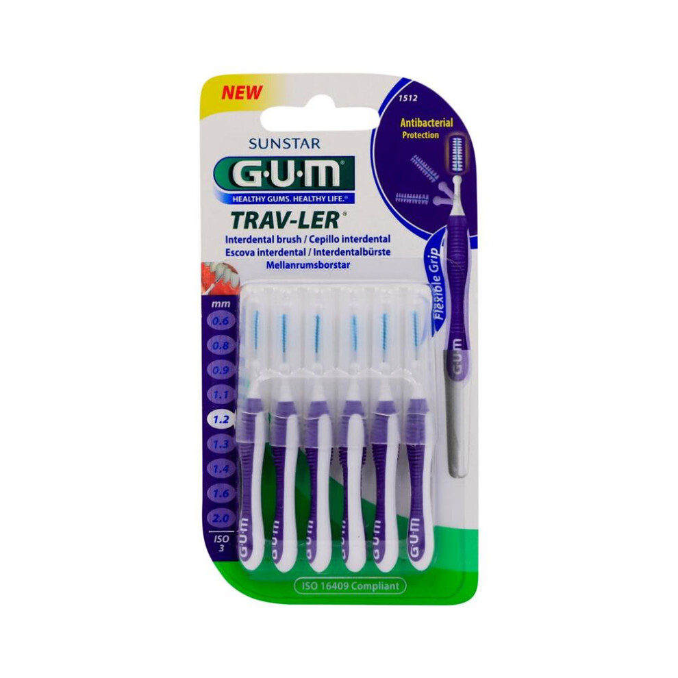 Gum Trav-ler Interdental Brush 1.2mm, Efficient Cleaning, Remove Plaque & Food Particles, Antibacterial Bristles,