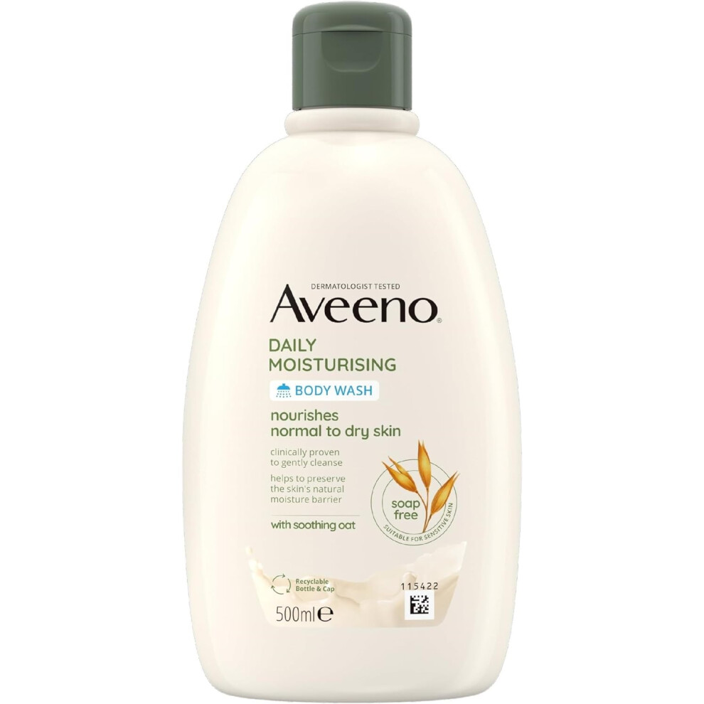 Aveeno Daily Moisturising Body Wash 1x 500ml Gentle Body Wash with Soothing Colloidal Oatmeal Nourishing Body Cleanser Sensitive & Normal to Dry Skin