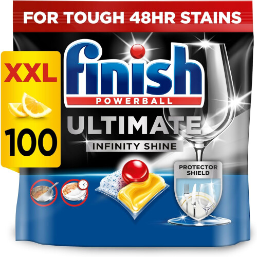 Finish Finish Ultimate Infinity Shine Lemon Dishwasher Tablets - 100 Count, Eco-cycle Ready, No Pre-Rinse, Protector Shield