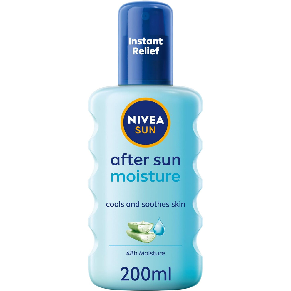 NIVEA  After Sun Moisture Spray (200 ml) 48H Moisturising Spray with Organic Hyaluron Aloe Vera to Soothe Soften Relieve Signs of Sun-Stressed Skin