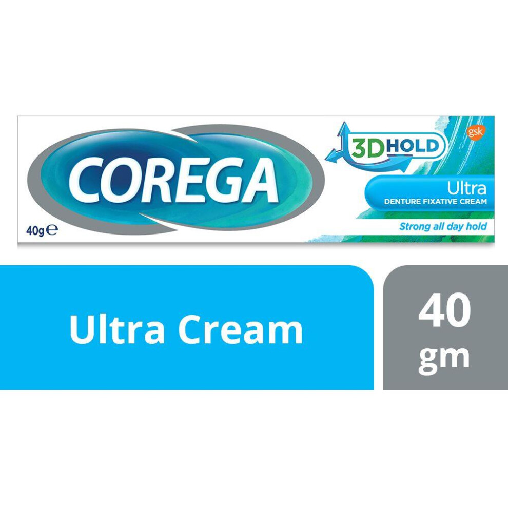 Cream Corega Ultra Denture Fixature Holds Dentures Firmly In Place, Longer Holding, Mild Mint Flavor, 40G