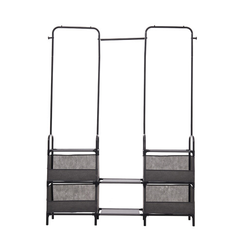 Living And Home Metal Freestanding Garment Rack with Shelves 2