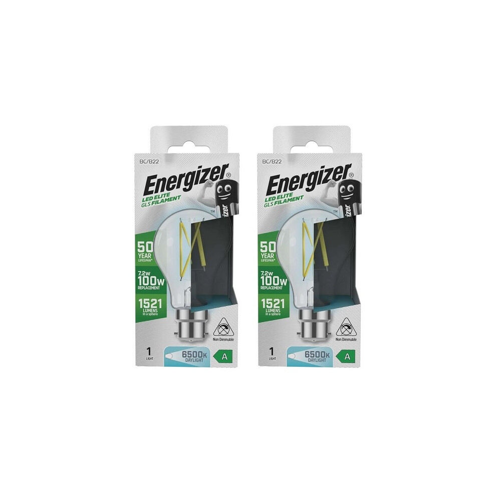 Energizer A Rated LED GLS B22 1521lm 7.2W 6500K Daylight Pack of 2