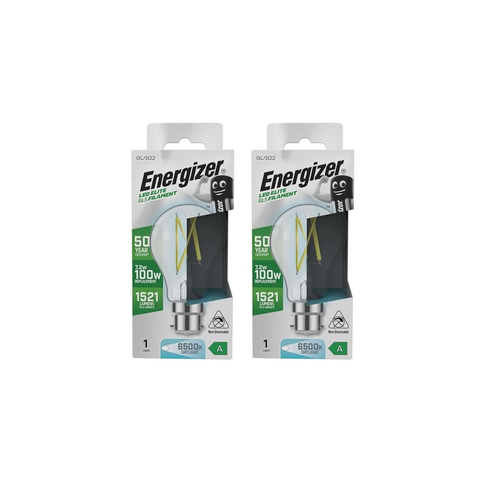 Energizer A Rated Led Gls B22 1521Lm 7.2W 6500K Daylight Pack Of 2
