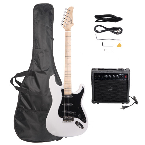 GST Stylish Electric Guitar Kit with Black Pickguard White