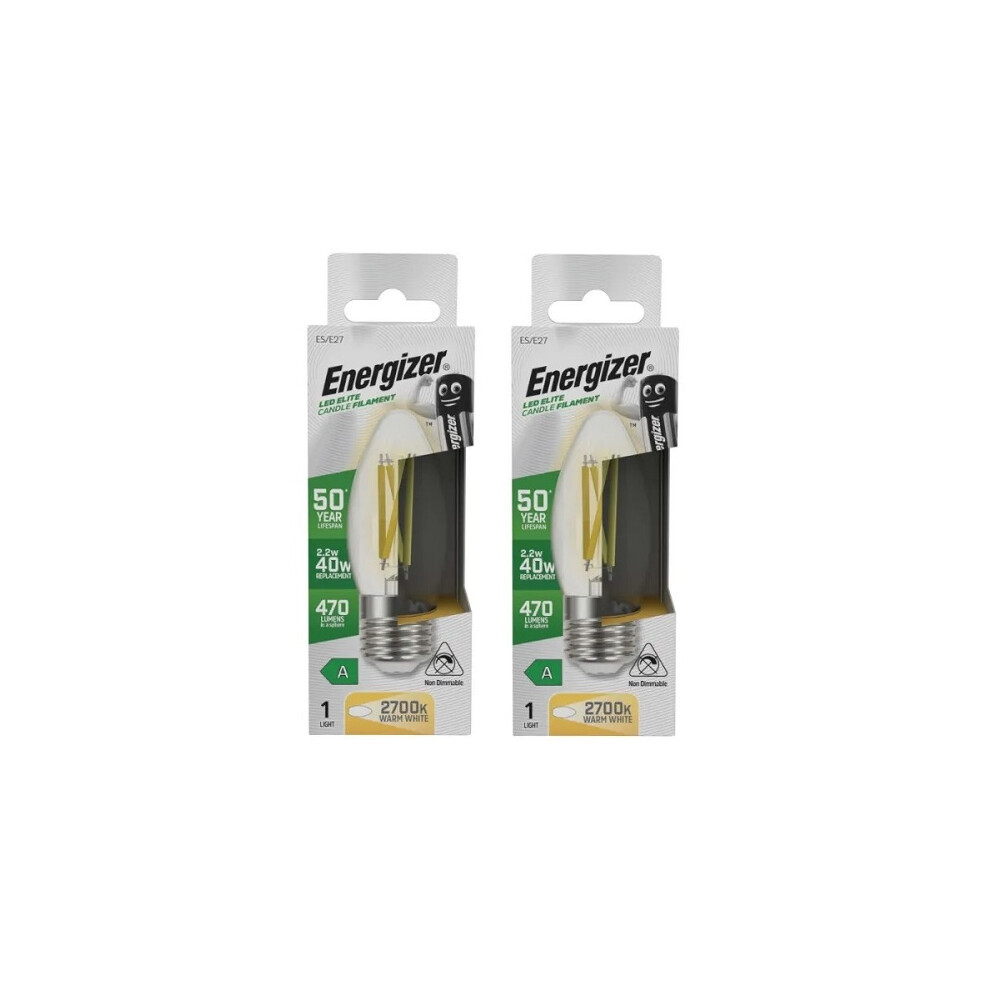 Energizer A Rated LED Candle E27 470lm 2.2W 2700K Warm White Pack of 2