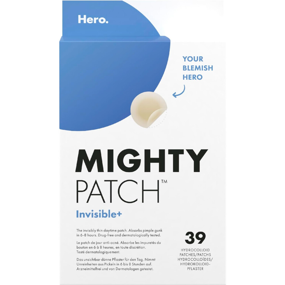 ÂHero Cosmetics Mighty Patch Invisible+ Spot Patches By Hero Cosmetics Clear Spot Remover Hydrocolloid Patches Spot Treatment & Pimple Stickers 39 Pimple Patches