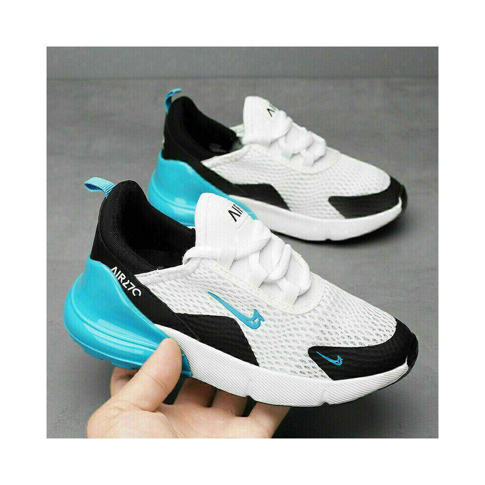 (White&Blue, UK 1 / EU 33) Kids Trainers Boys Girls Running Children Sneakers Sports Shoes Casual School