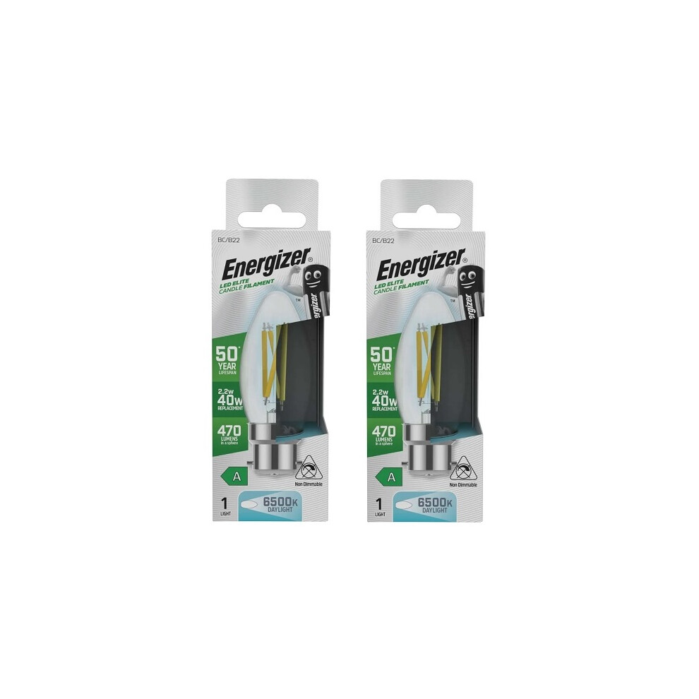 Energizer A Rated Led Candle B22 470Lm 2.2W 6500K Daylight Pack Of 2