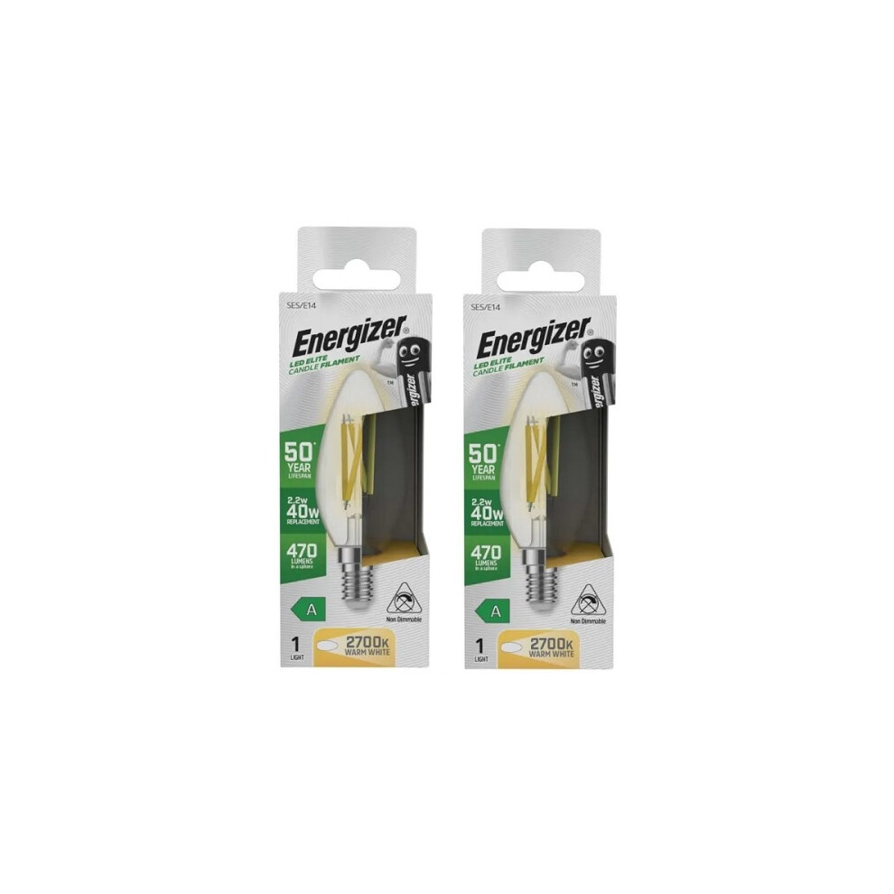 Energizer A Rated LED Candle E14 470lm 2.2W 2700K Warm White Pack of 2