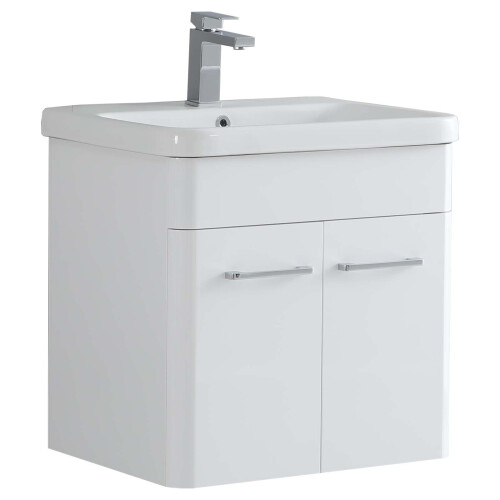Bathroom Wall Hung Vanity Unit Basin Sink Storage Cupboard Gloss White 2