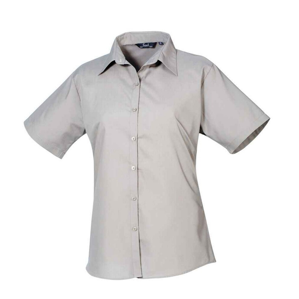 (16 UK, Silver) Premier Womens/Ladies Poplin Short-Sleeved Blouse