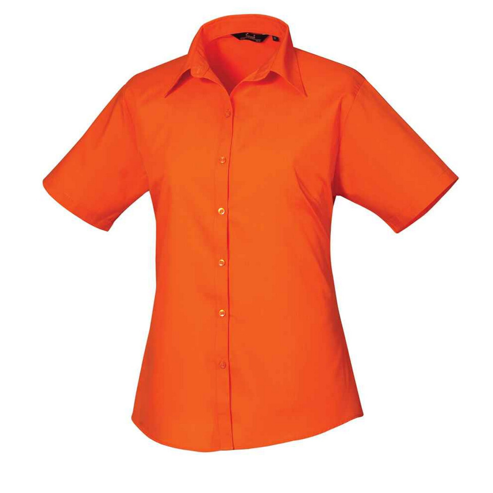 (6 UK, Orange) Premier Womens/Ladies Poplin Short-Sleeved Blouse