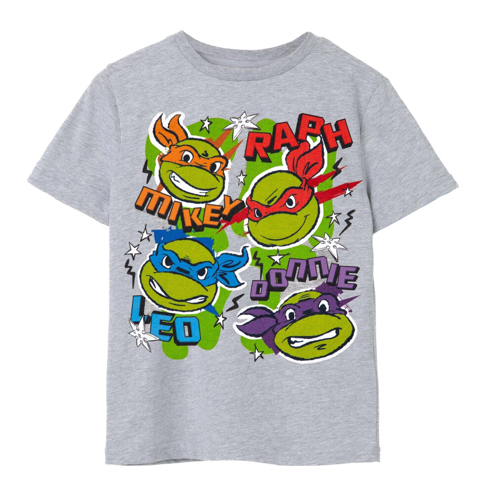 (5-6 Years, Grey Marl) Teenage Mutant Ninja Turtles Childrens/Kids Faces T-Shirt