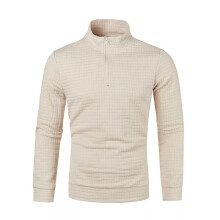 (Khaki, UK Size 3XL=Tag Size 4XL) Mens Pullover Quarter Zip Sweatshirt Men Long Sleeve Fall Athletic Solid Color