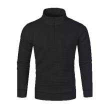 (Black, UK Size L=Tag Size XL) Mens Pullover Quarter Zip Sweatshirt Men Long Sleeve Fall Athletic Solid Color