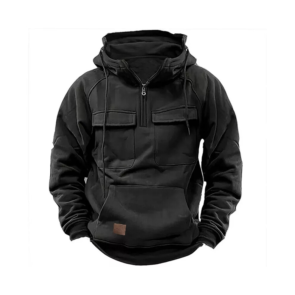 Black UK XXL Tag XXXL UK Mens Cargo Hoodies Tops Casual Baggy Combat Outdoor Pocket Hooded Sweatshirt on OnBuy