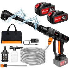 Cordless 21V Pressure Washer - 2x3000mAh Batteries, 6-in-1 Nozzle, 45 Bar, 270L/H, Portable Car & Patio Cleaner
