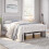 (White) Single Metal Bed Frame Slatted Headboard Bedroom 1