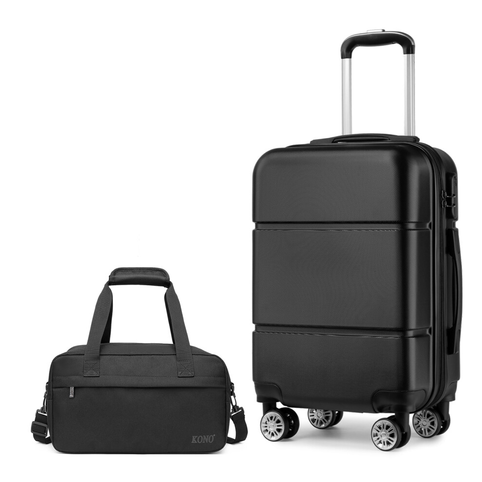 (Black) Cabin Size ABS Hard Shell Suitcase With Duffel Bag