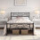 (Black) Single Metal Bed Frame Slatted Headboard Bedroom 9