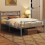 (Silver) Single Metal Bed Frame Slatted Headboard Bedroom 1