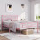 (Pink) Single Metal Bed Frame Slatted Headboard Bedroom 1