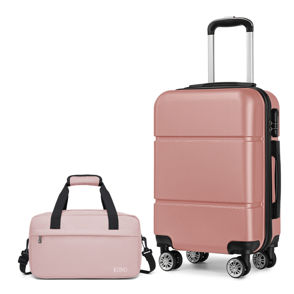 (Nude) Cabin Size ABS Hard Shell Suitcase With Duffel Bag