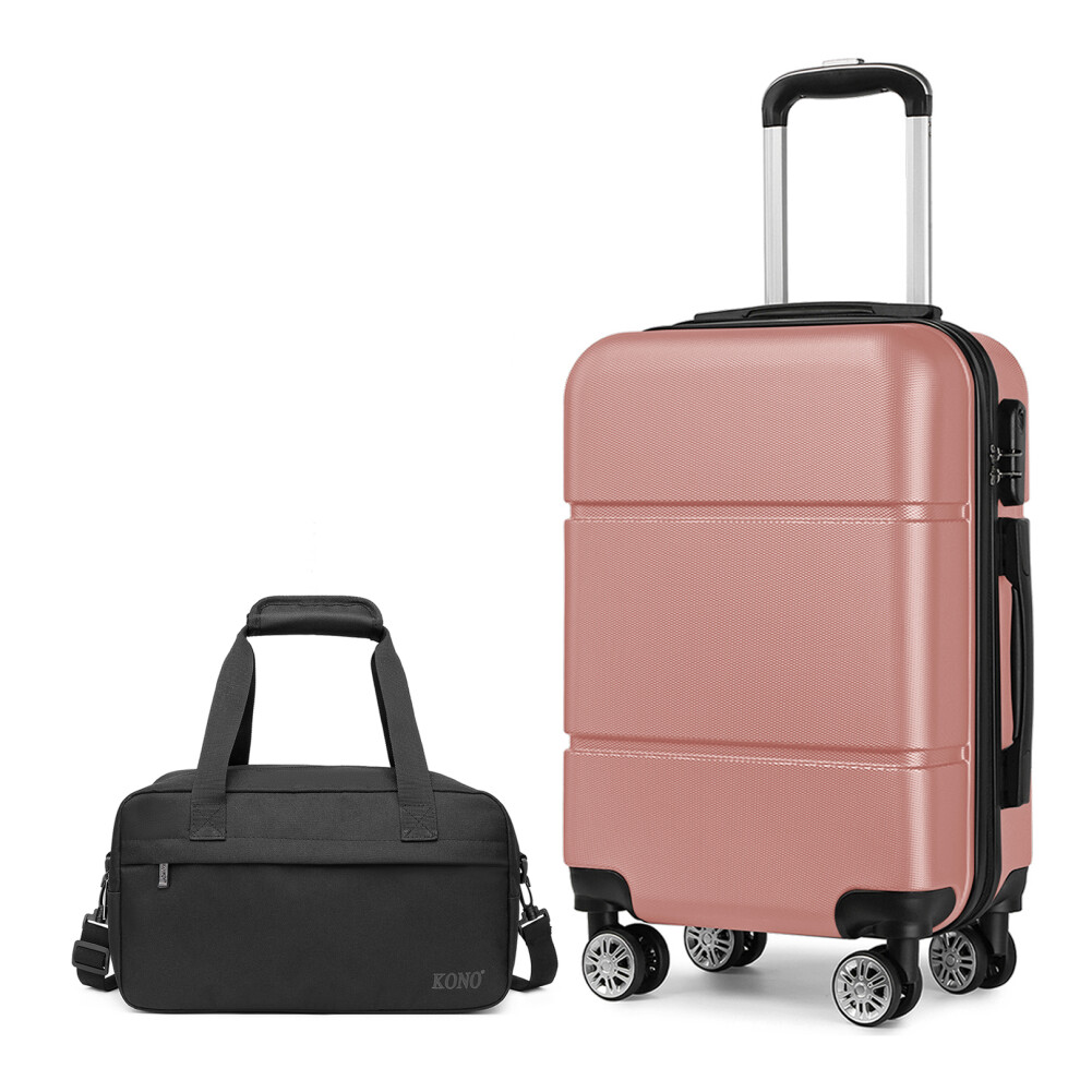 (Nude+Black) Cabin Size ABS Hard Shell Suitcase With Duffel Bag