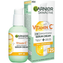 Garnier Vitamin C Serum Cream 2in1 Formula With 20% Vitamin C serum & 25 Moisturiser Hydrate Reveal Bright Glowing Skin Organic & Vegan Formula 50ml