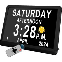 (10 inch, Black) Newest,Dementia Clock 2.0 with Auto DST, 20 Custom Reminders, Day Clock with Sun/Moon icons
