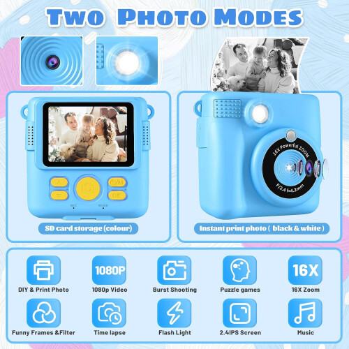 (Blue) Kids Camera Instant Print, Instant Camera 1
