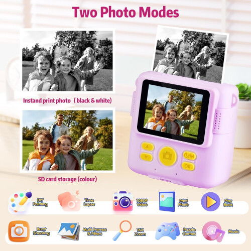 (Purple) Kids Camera Instant Print, Instant Camera 1