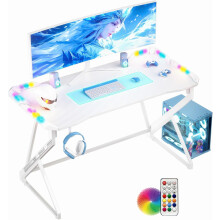 (100 x 60 cm, Carbon White) Gaming Desk with LED Armor - 100x60 cm Ergonomic Computer Desk Esport Gamer Table, Carbon Fiber Z Frame Solide Stable, Easy to Assemble