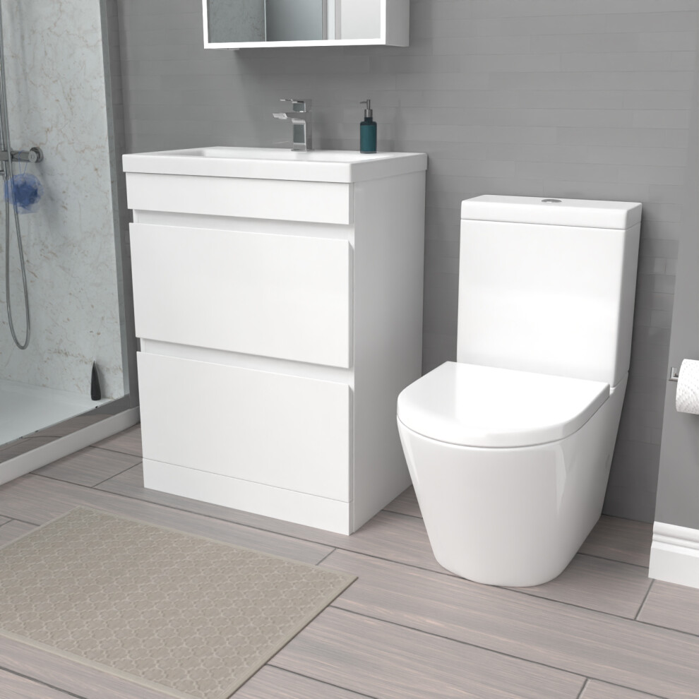 Nes Home 600Mm 2 Drawers Freestanding Basin Vanity & Close Coupled Toilet White