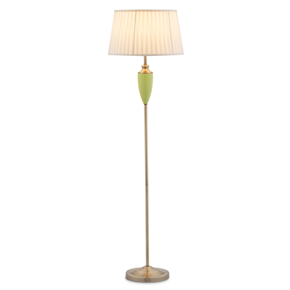 Hepburn Large Ceramic Floor Lamp with Shade - Green & Antique Brass