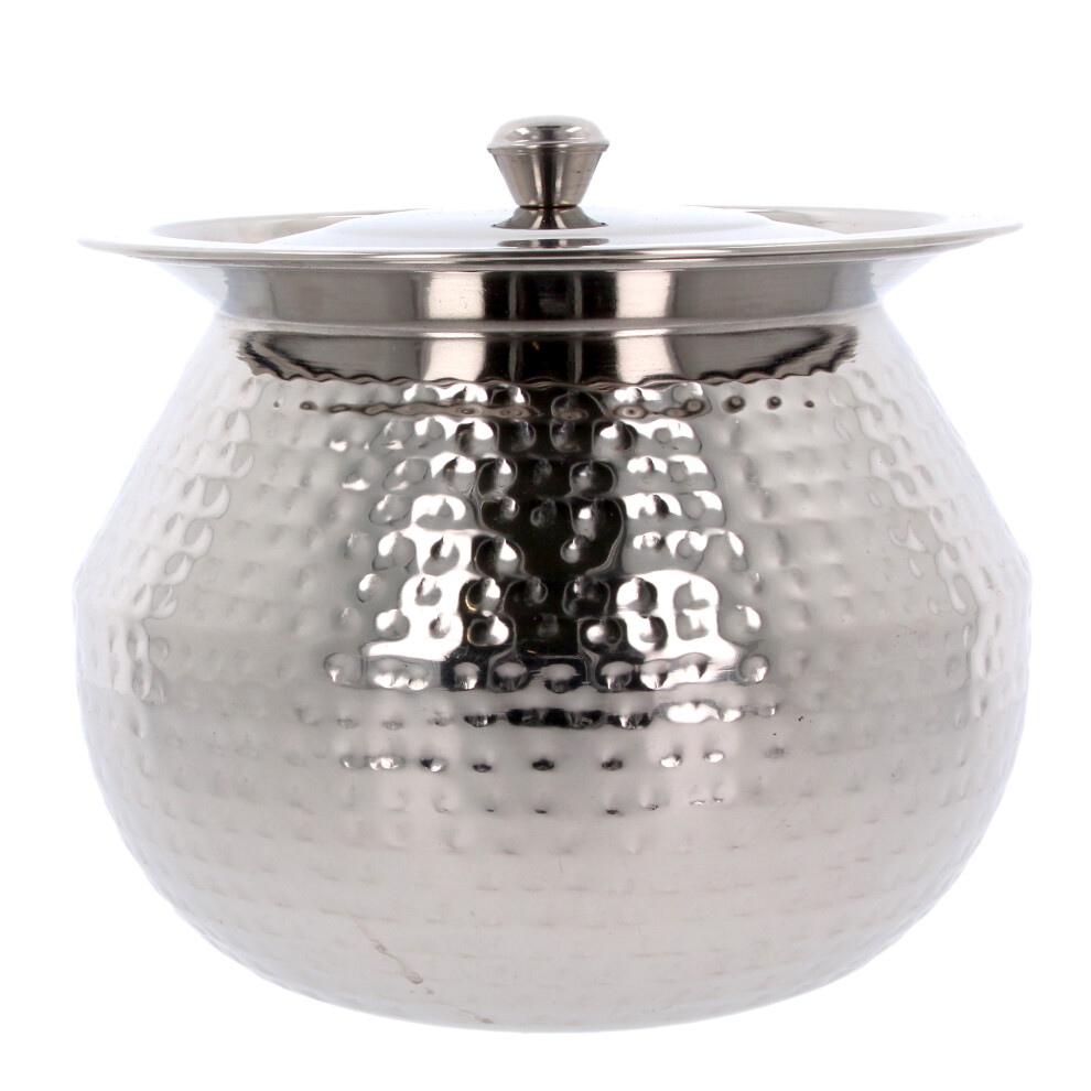 (Stainless Steel Handi with Lid Pongal Multiprpse Food Drink Serving Pot Hammered) Stainless Steel Handi with Lid Pongal Multiprpse Food Drink Serving