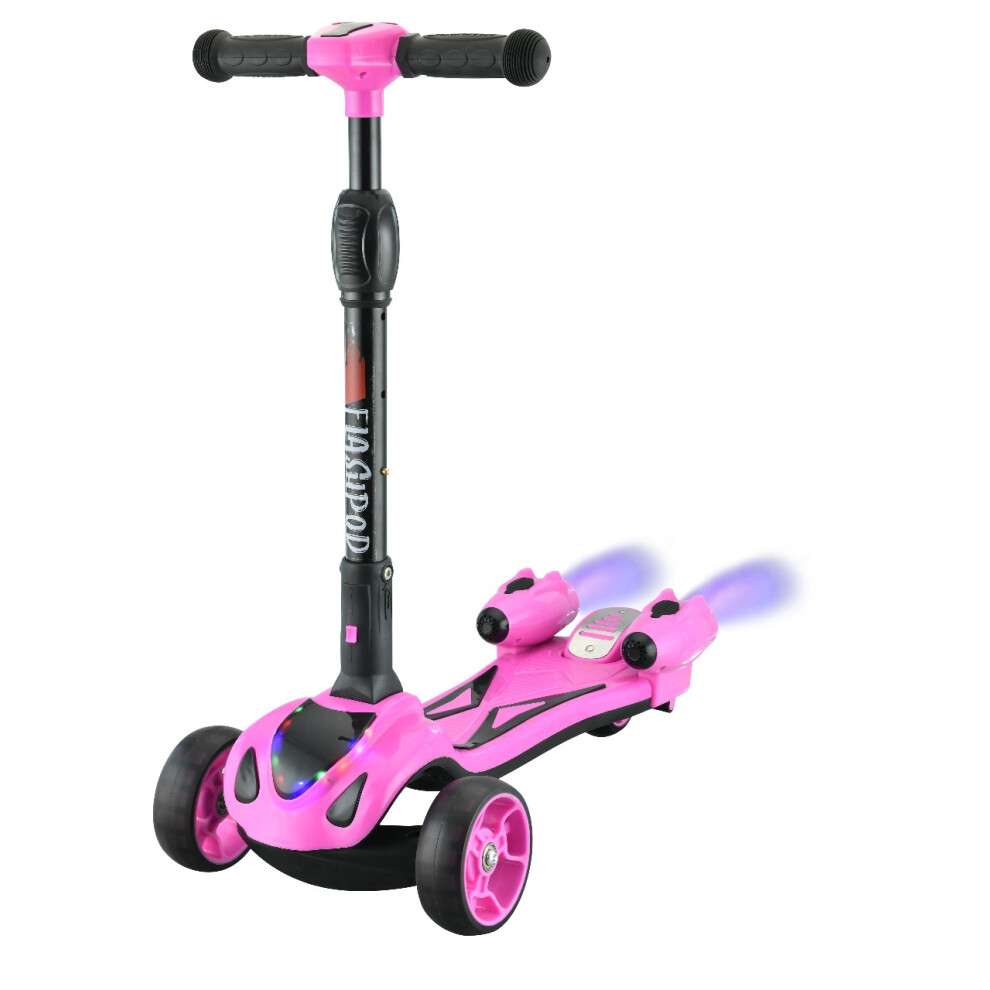 (Pink) 3 Wheel Kids Scooter Foldable Steam Sprayer Kick Scooters Bluetooth Flashing LED