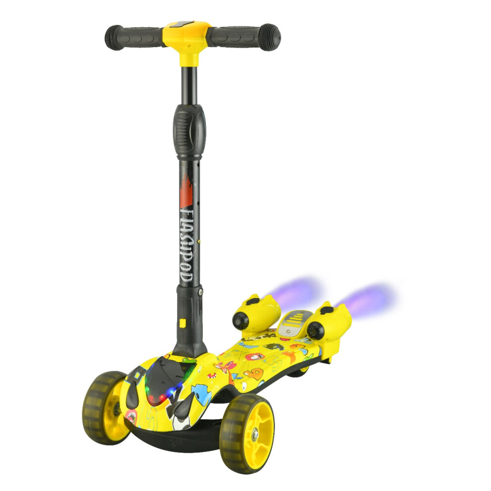 (Yellow Camo) 3 Wheel Kids Scooter Foldable Steam Sprayer Kick Scooters Bluetooth Flashing LED