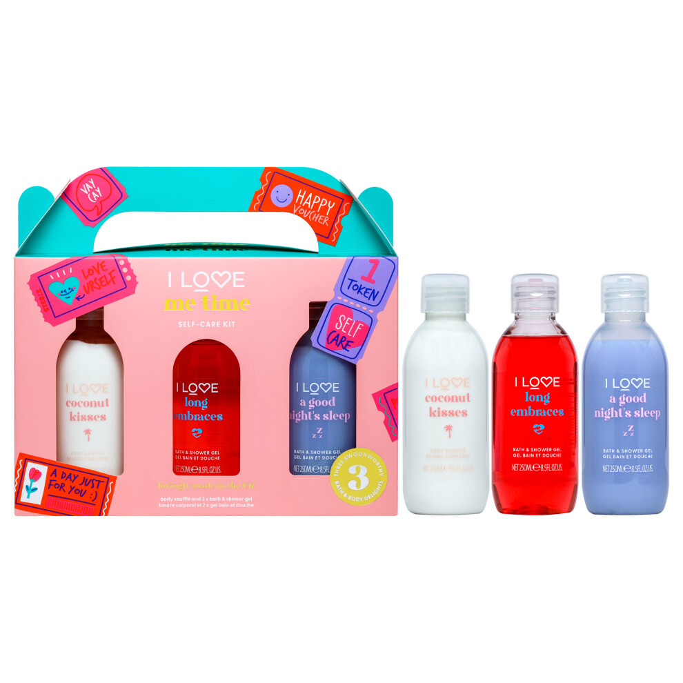Delia Cosmetics Delia Cosmetics Me Time Self-Care Kit By I Love Cosmetics For Women - 3 Pc 8.45Oz Bath And Shower Gel - Coconut Kisses, 8.45Oz Bath And Shower Gel - Long Embraces, 8.