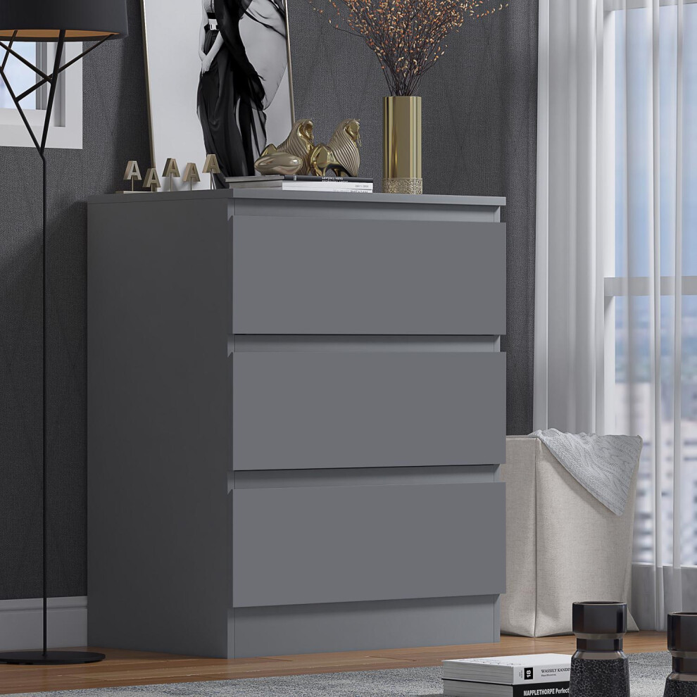 3 Drawer Chest Of Drawers Painted Dark Matt Grey Finish Bedroom Storage