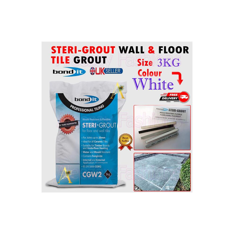 Bond It Steri-Grout Floor & Wall Tile Grout 3Kg White 5060021369581