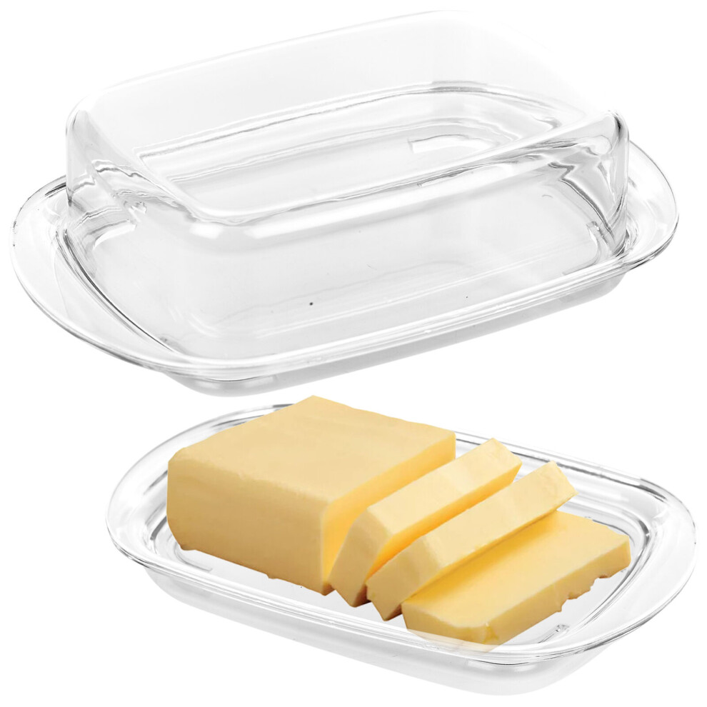 (1 Dish) Butter Cheese Dish Holder Storage Tray Clear Plastic Serving with Lid