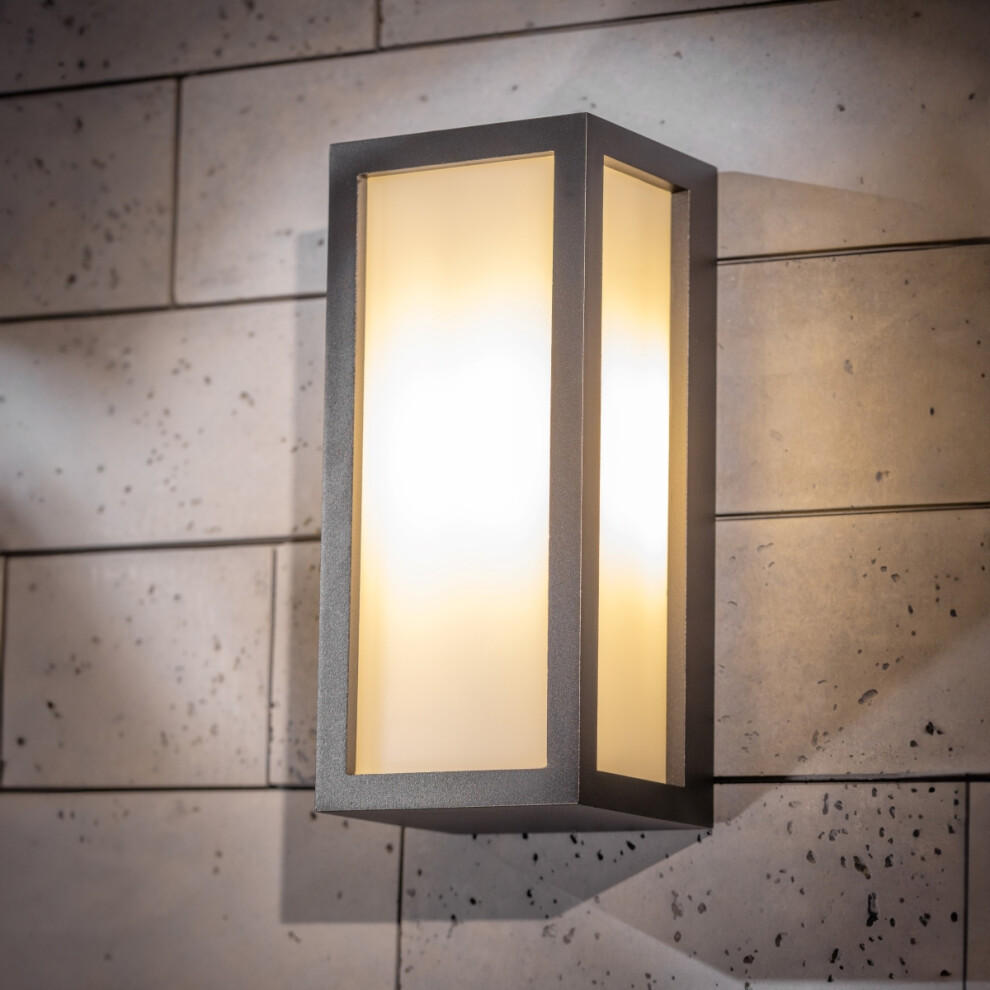 CGC KINSLEY Black Outdoor Wall Light Box Lantern Opal Diffuser IP54
