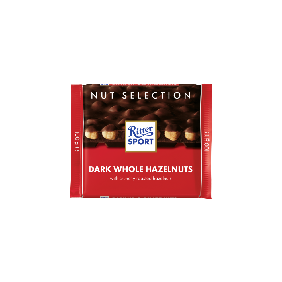 RITTER SPORT Dark Whole Hazelnut Chocolate 100g (Pack of 10)